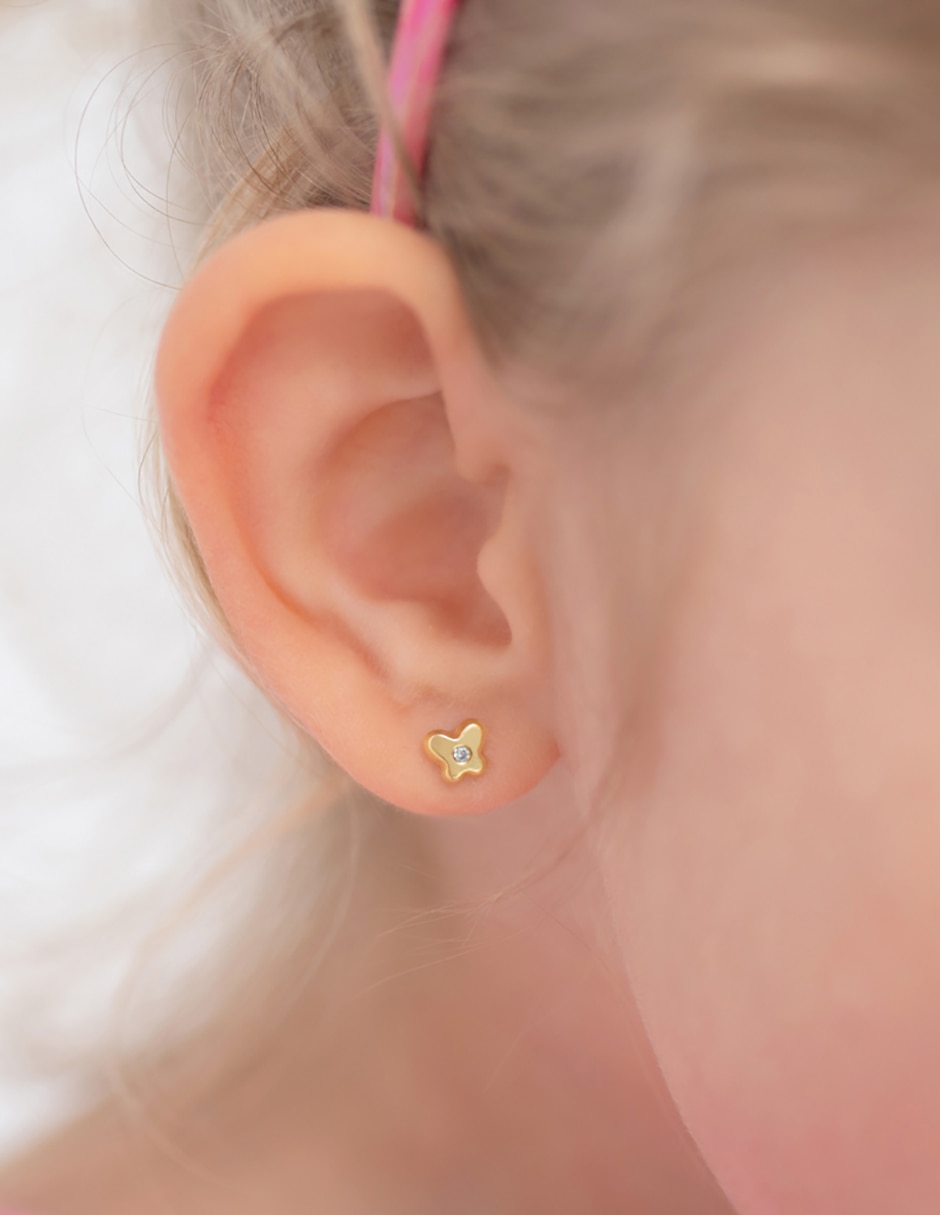 Broqueles de mariposa de oro amarillo con acabado brillante zirconia cúbica 3