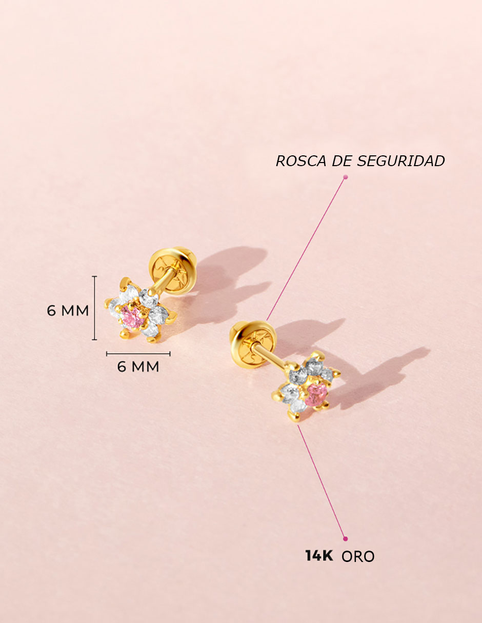 Broqueles de flor de oro amarillo con acabado brillante zirconia cúbica 4