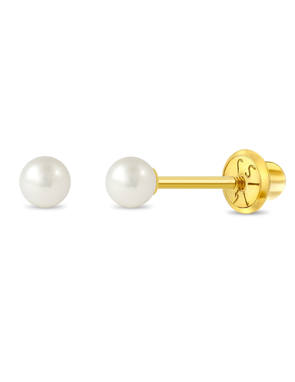 Broqueles redondos de oro amarillo con acabado brillante perla