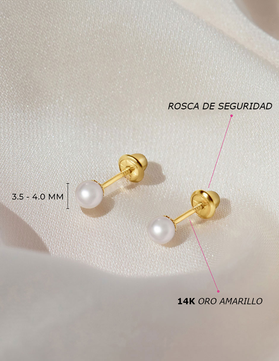 Broqueles redondos de oro amarillo con acabado brillante perla 4