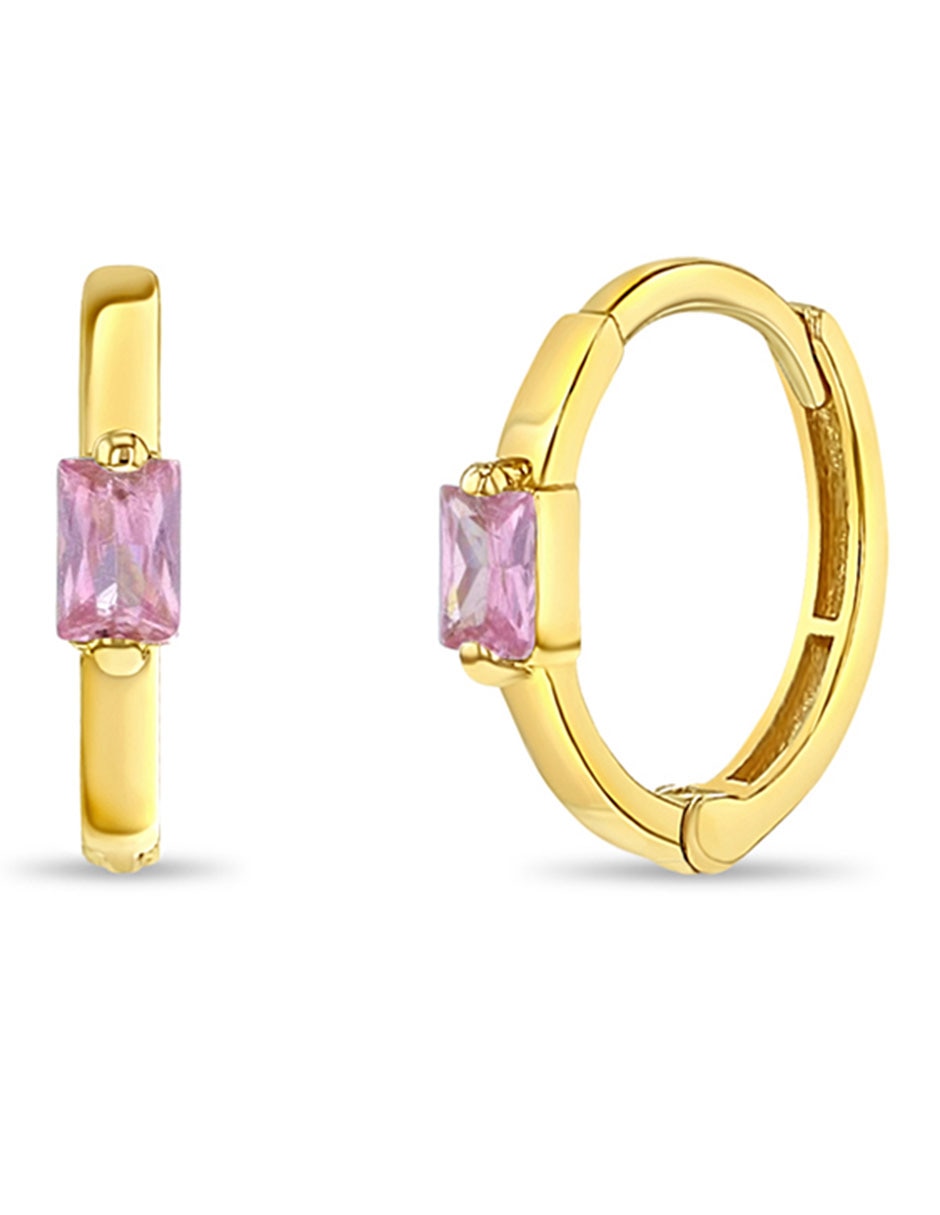 Aretes de aro redondos de oro amarillo con acabado brillante zirconia cúbica