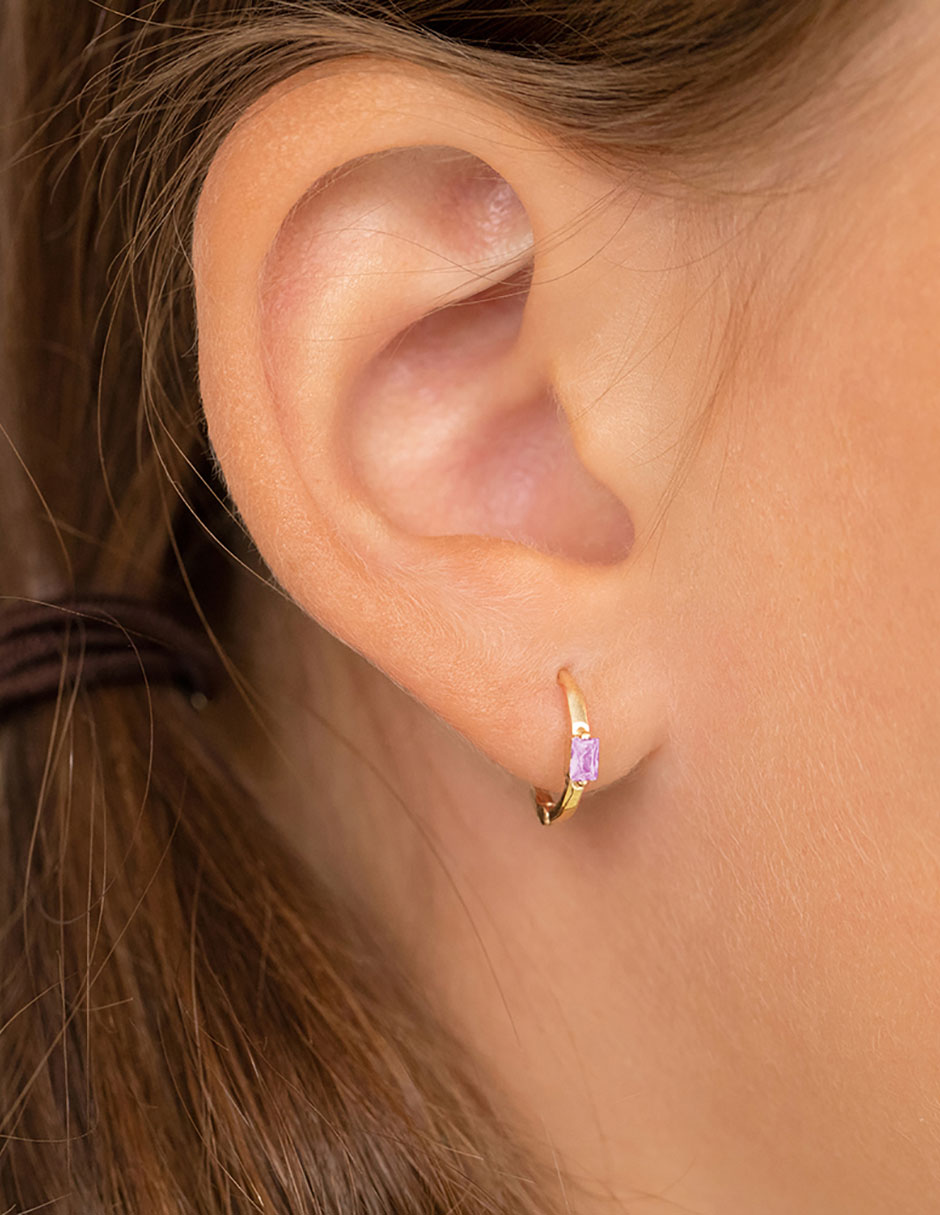 Aretes de aro redondos de oro amarillo con acabado brillante zirconia cúbica 3