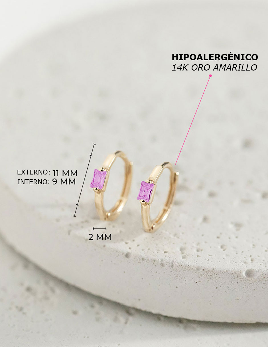 Aretes de aro redondos de oro amarillo con acabado brillante zirconia cúbica 4