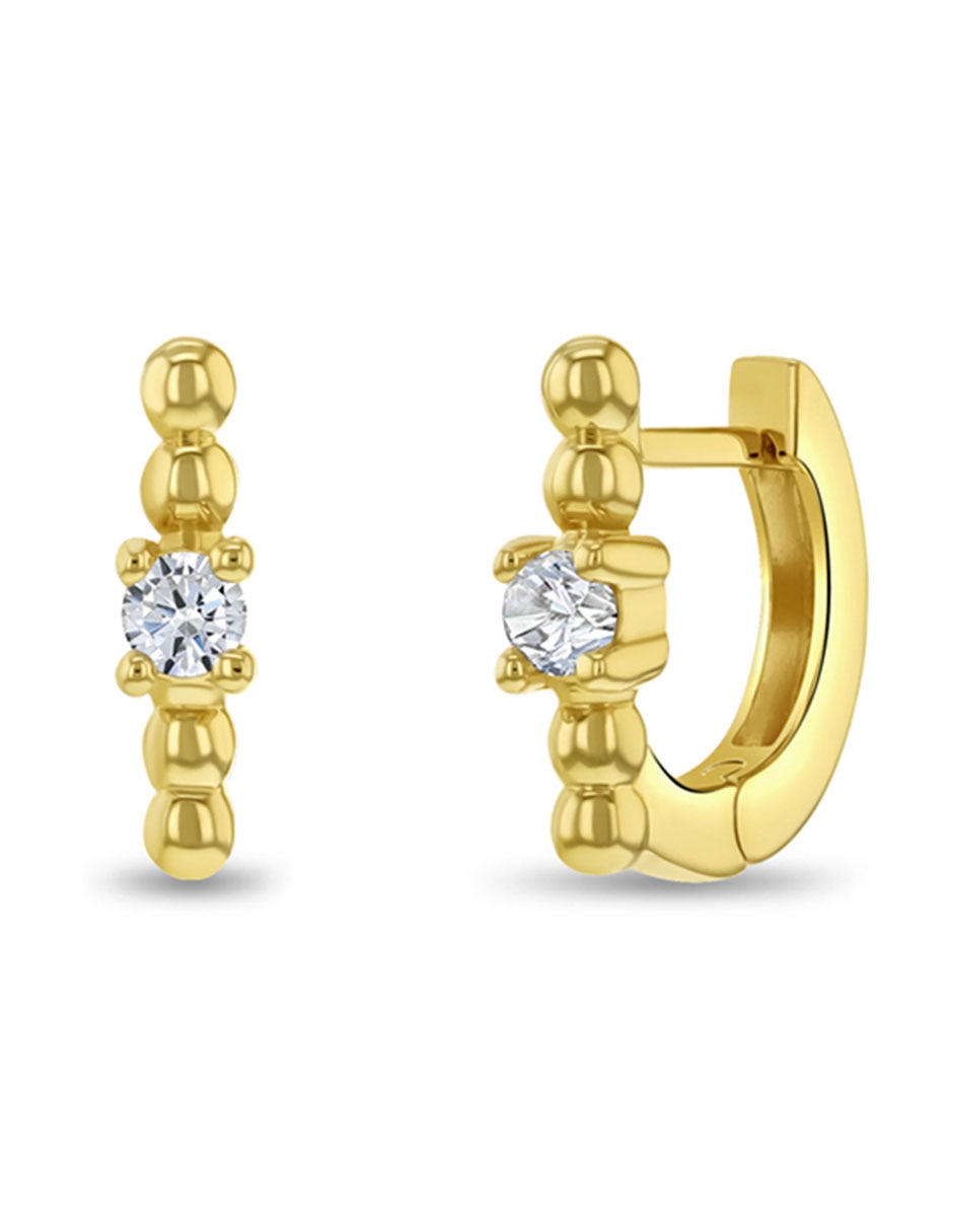 Aretes de aro redondos de oro amarillo con acabado brillante zirconia cúbica