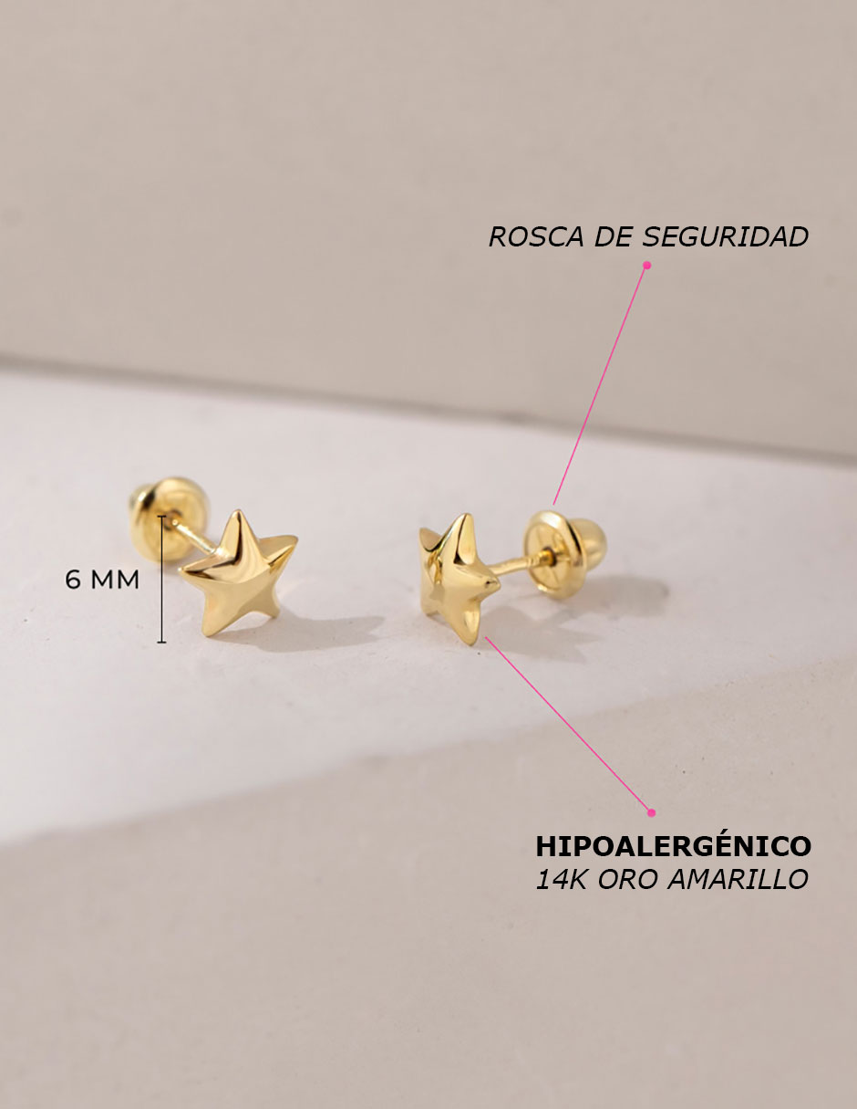 Broqueles de estrella de oro amarillo con acabado brillante 4