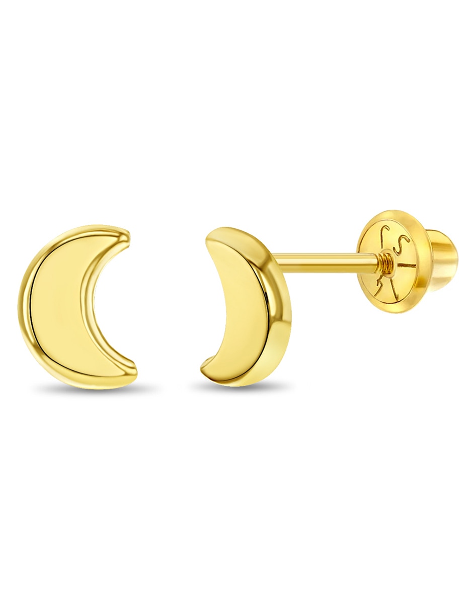 Broqueles de media luna de oro amarillo con acabado brillante