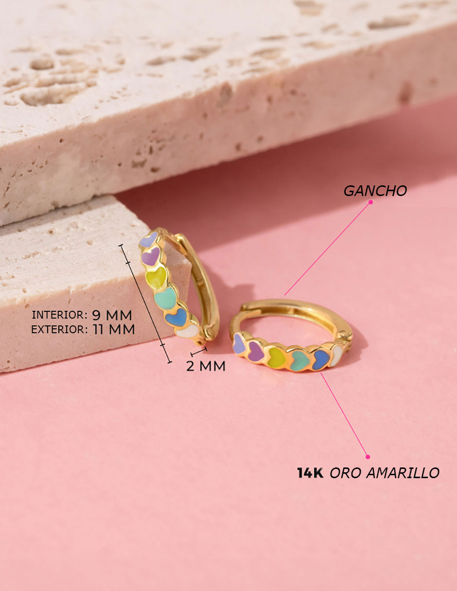 Aretes de aro de corazón de oro amarillo con acabado brillante 4