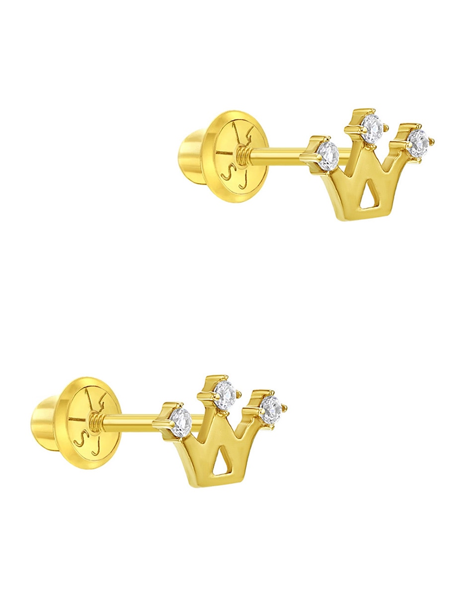 Broqueles de corona de oro amarillo con acabado brillante zirconia cúbica 2