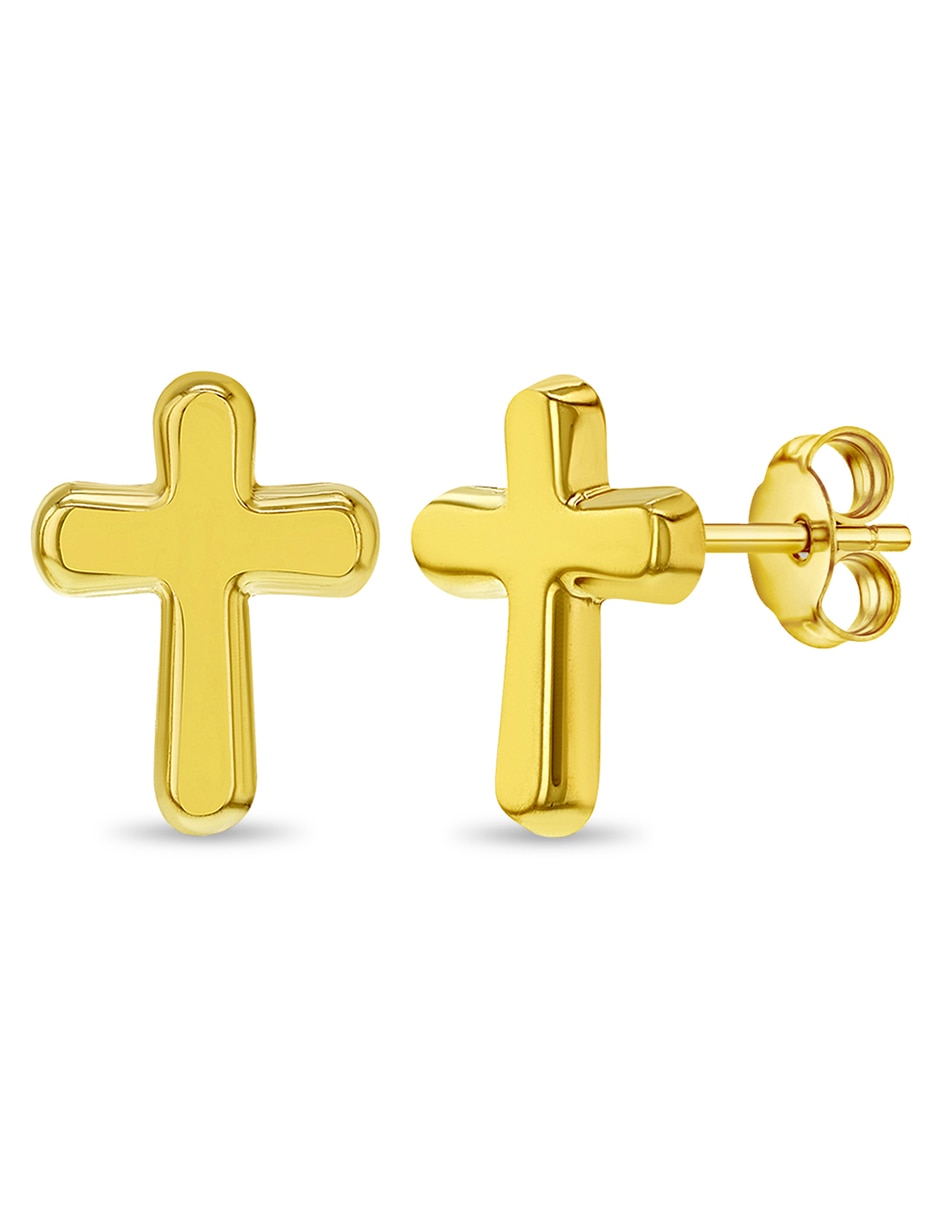 Broqueles de cruz de oro amarillo con acabado brillante