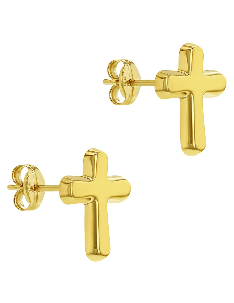 Broqueles de cruz de oro amarillo con acabado brillante 2