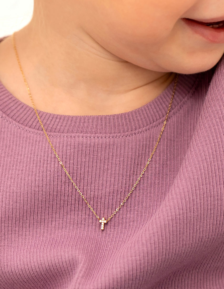 Collar de cruz de oro amarillo 14 K 4
