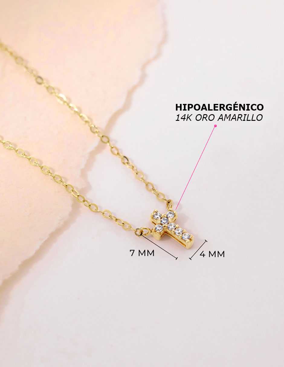 Collar de cruz de oro amarillo 14 K 5