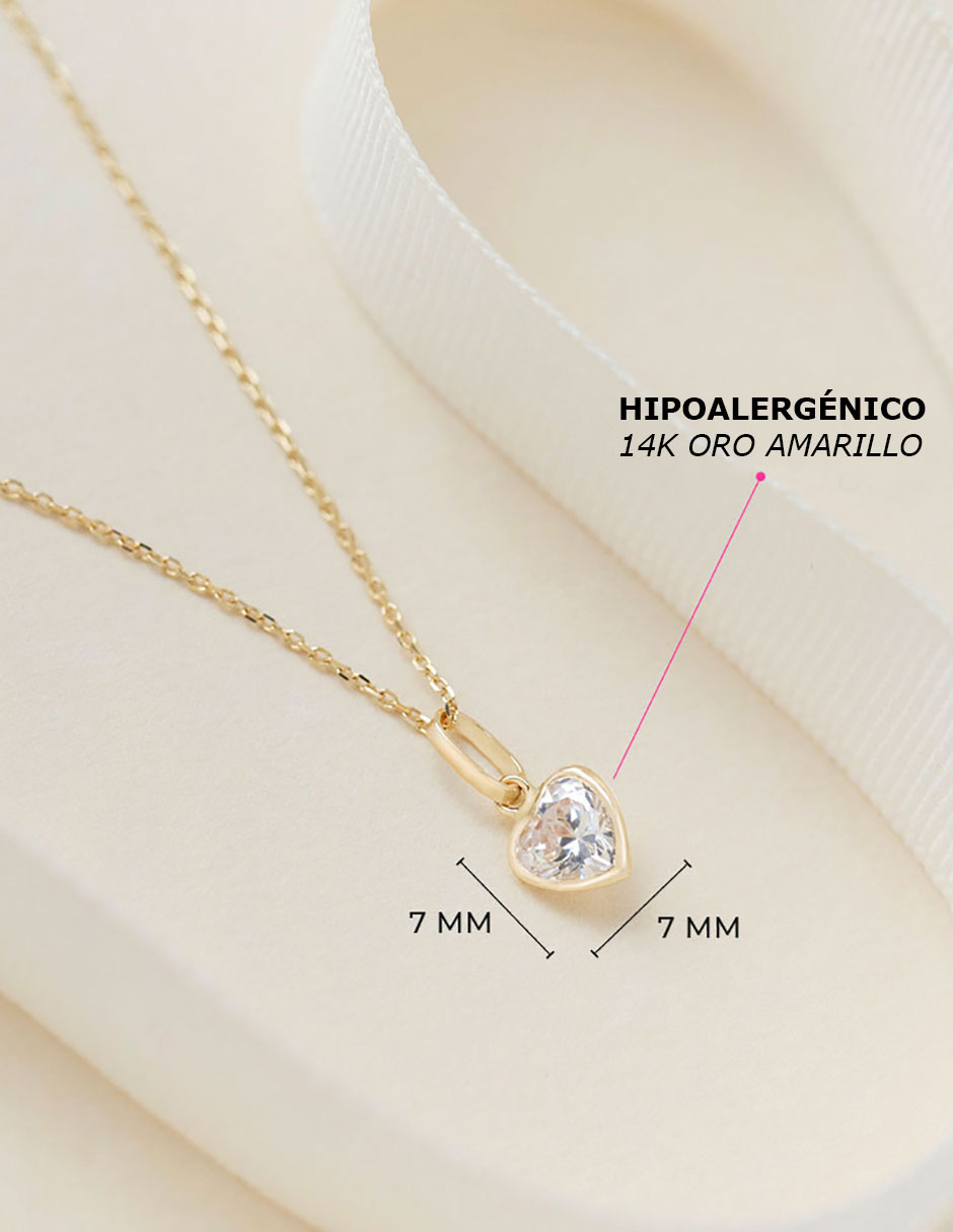 Collar de corazón de oro amarillo 14 K 4