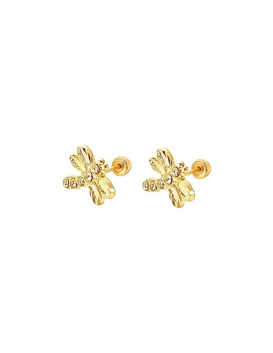 Broqueles de libélula de oro con acabado brillante zirconia 2
