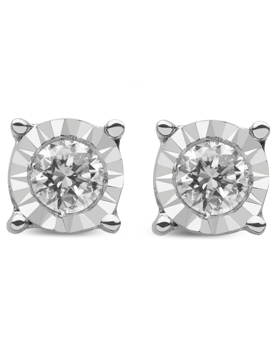 Broqueles de oro blanco 14 K con acabado brillante diamante Broqueles de oro blanco 14 K con acabado brillante diamante