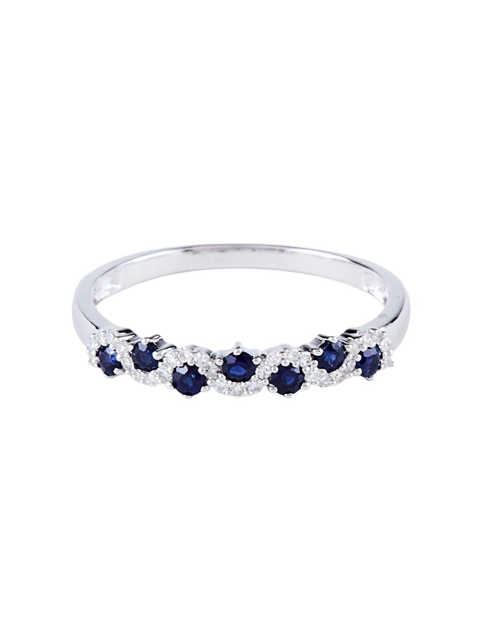 Anillo 14 k de oro blanco zafiro y diamante pavé