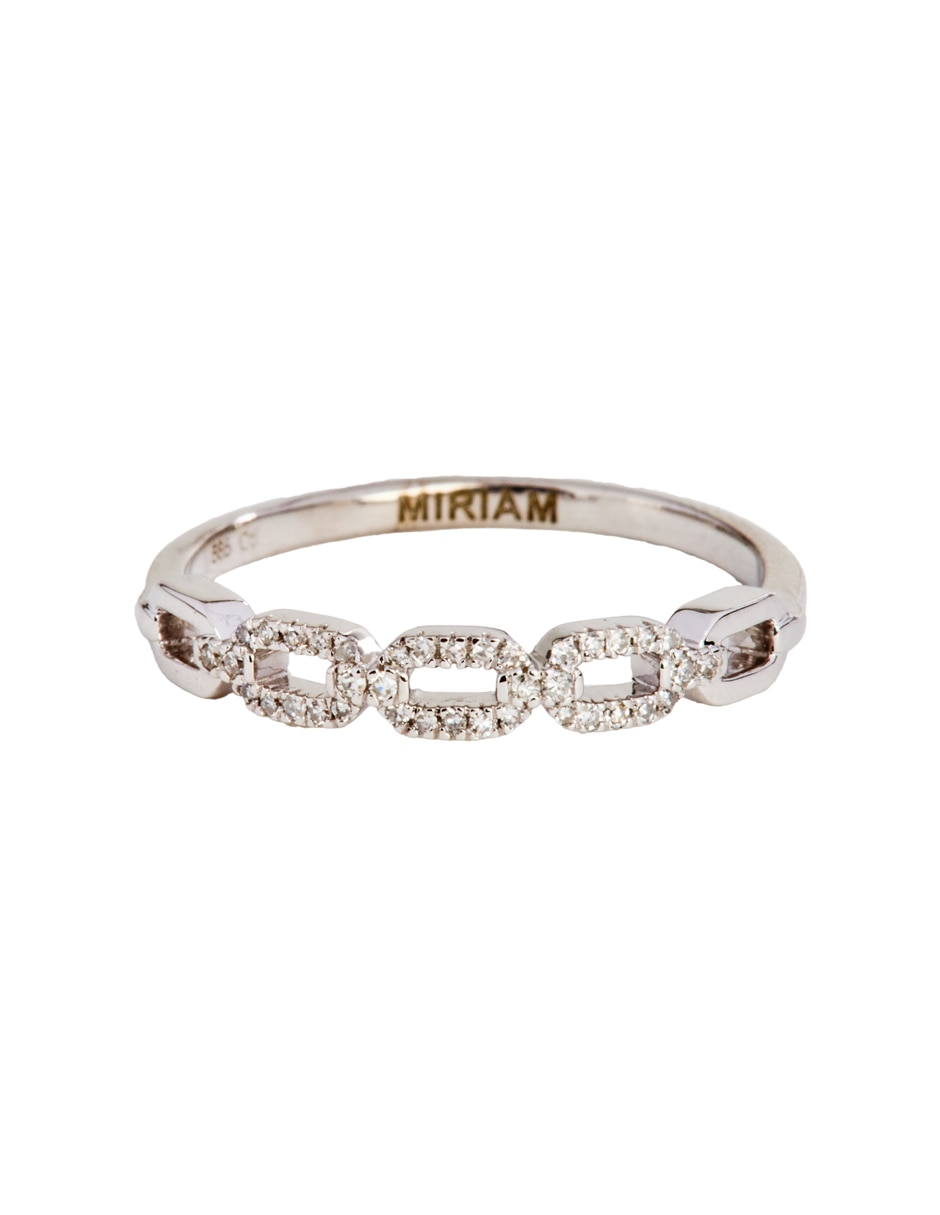 Anillo de eslabones 14 k de oro blanco diamante pavé