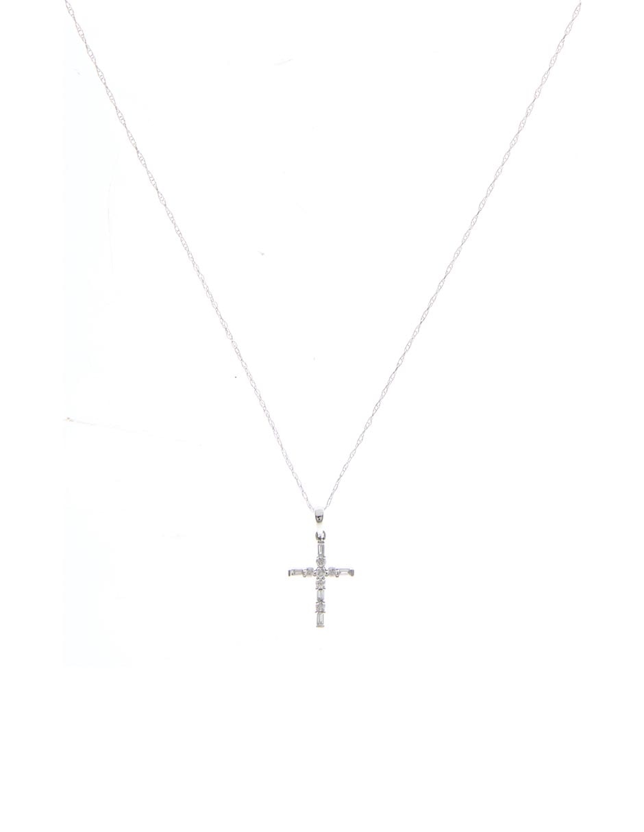 Collar de cruz de oro blanco 14 K Collar de cruz de oro blanco 14 K
