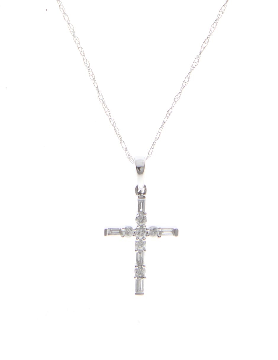 Collar de cruz de oro blanco 14 K 2