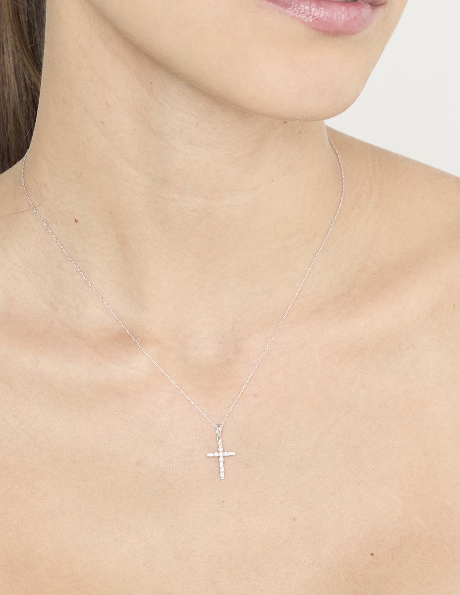 Collar de cruz de oro blanco 14 K 3