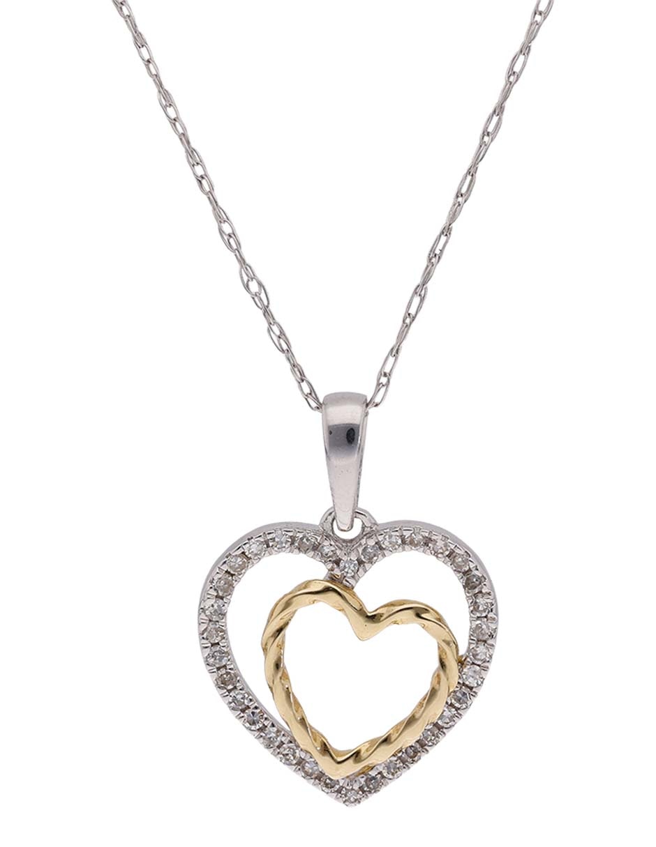 Collar con dije de corazón de oro blanco 14 K 2