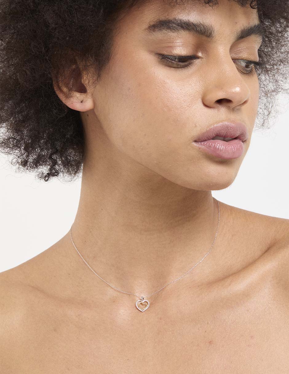 Collar con dije de corazón de oro blanco 14 K 3