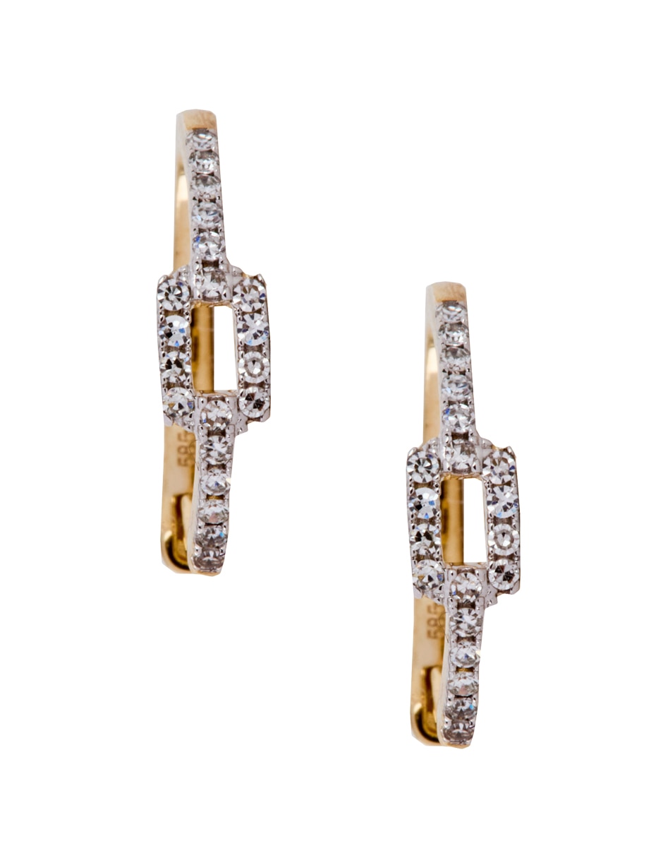 Aretes de aro redondos de oro 14 K con acabado pavé diamante