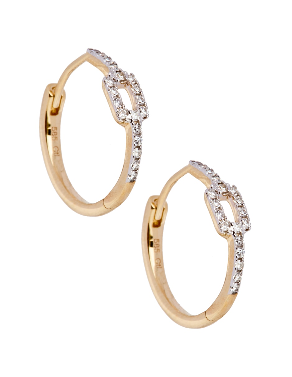 Aretes de aro redondos de oro 14 K con acabado pavé diamante 2