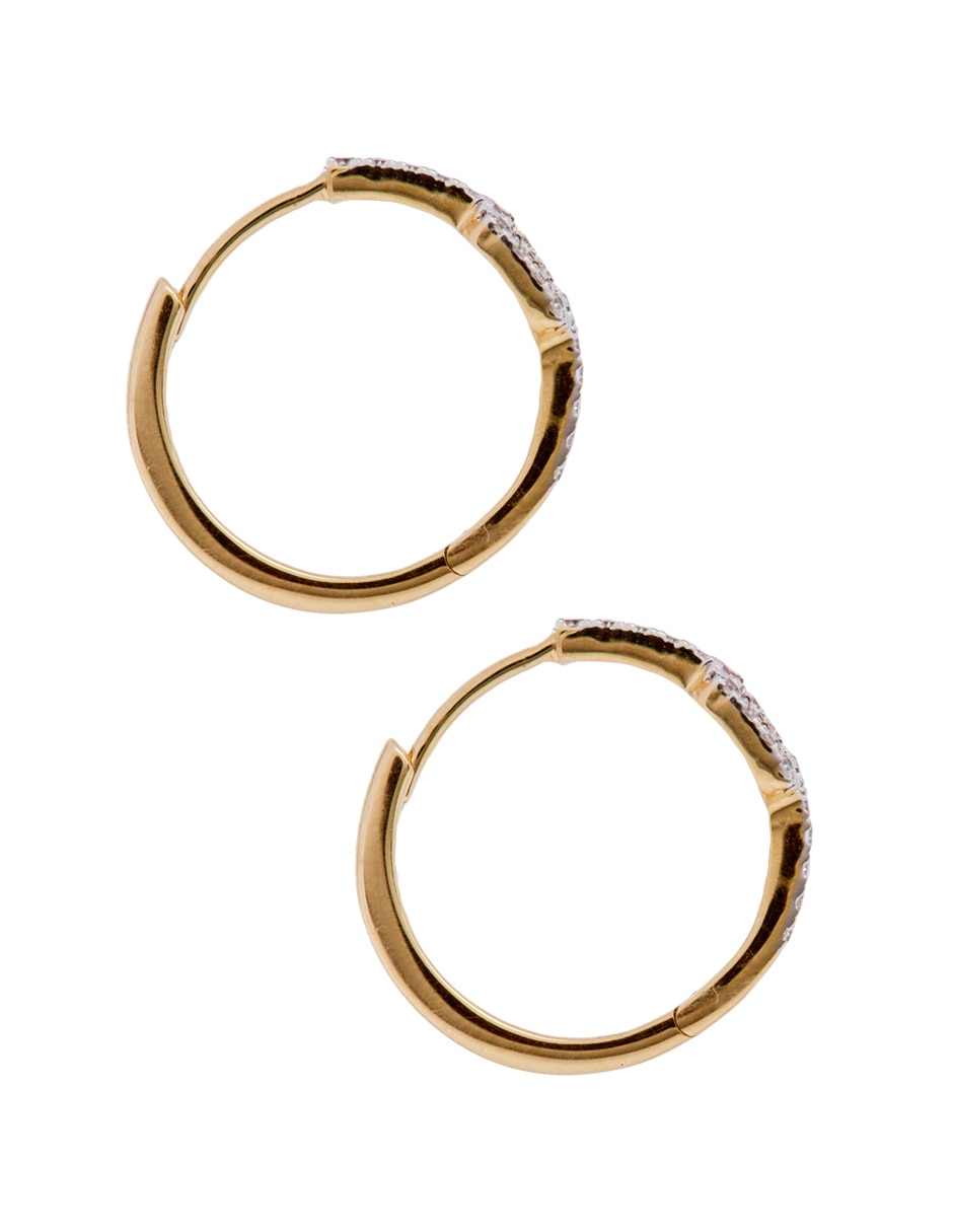 Aretes de aro redondos de oro 14 K con acabado pavé diamante 3