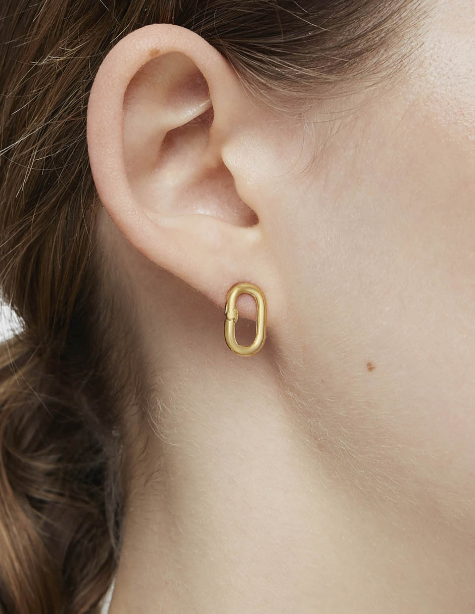 Aretes de aro ovalados Hold Oval de plata P 925 con acabado baño de oro 7
