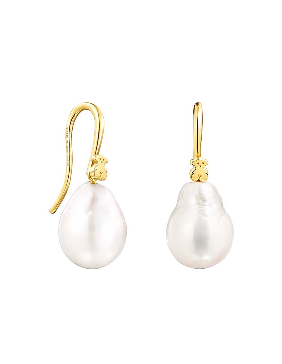Aretes redondos Gloss de plata P 925 con acabado baño de oro perla Aretes redondos Gloss de plata P 925 con acabado baño de oro perla