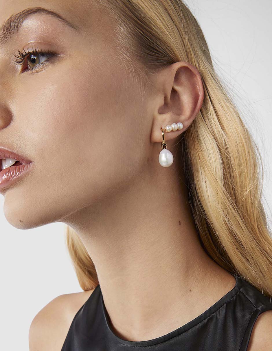 Aretes redondos Gloss de plata P 925 con acabado baño de oro perla 5