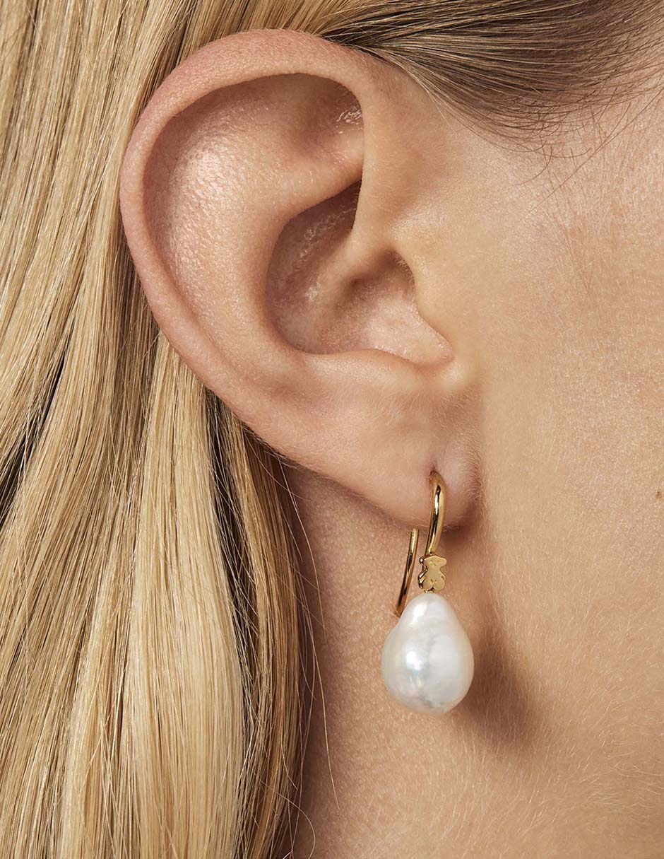 Aretes redondos Gloss de plata P 925 con acabado baño de oro perla 6