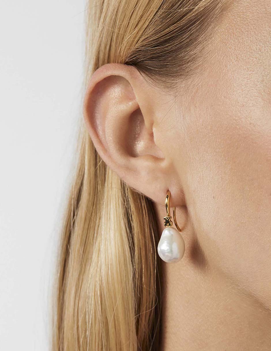 Aretes redondos Gloss de plata P 925 con acabado baño de oro perla 7