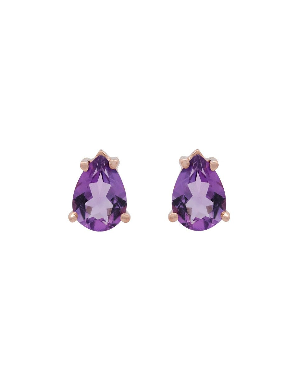 Aretes de gota de oro con acabado espejo amatista