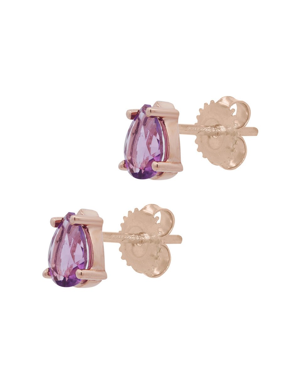 Aretes de gota de oro con acabado espejo amatista 2