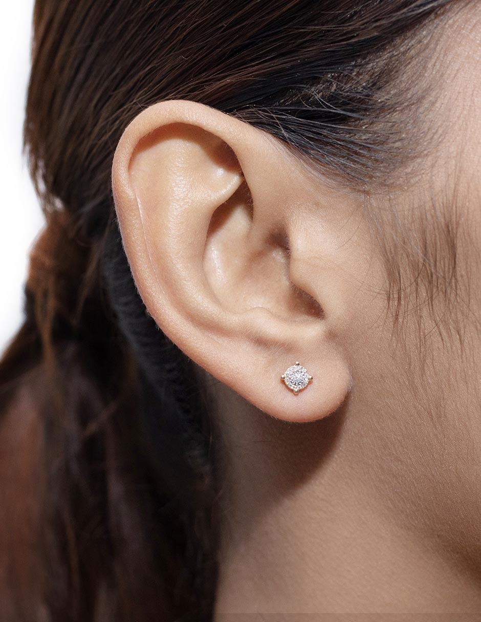 Broqueles circulares de oro 14 K con acabado brillante diamante 3
