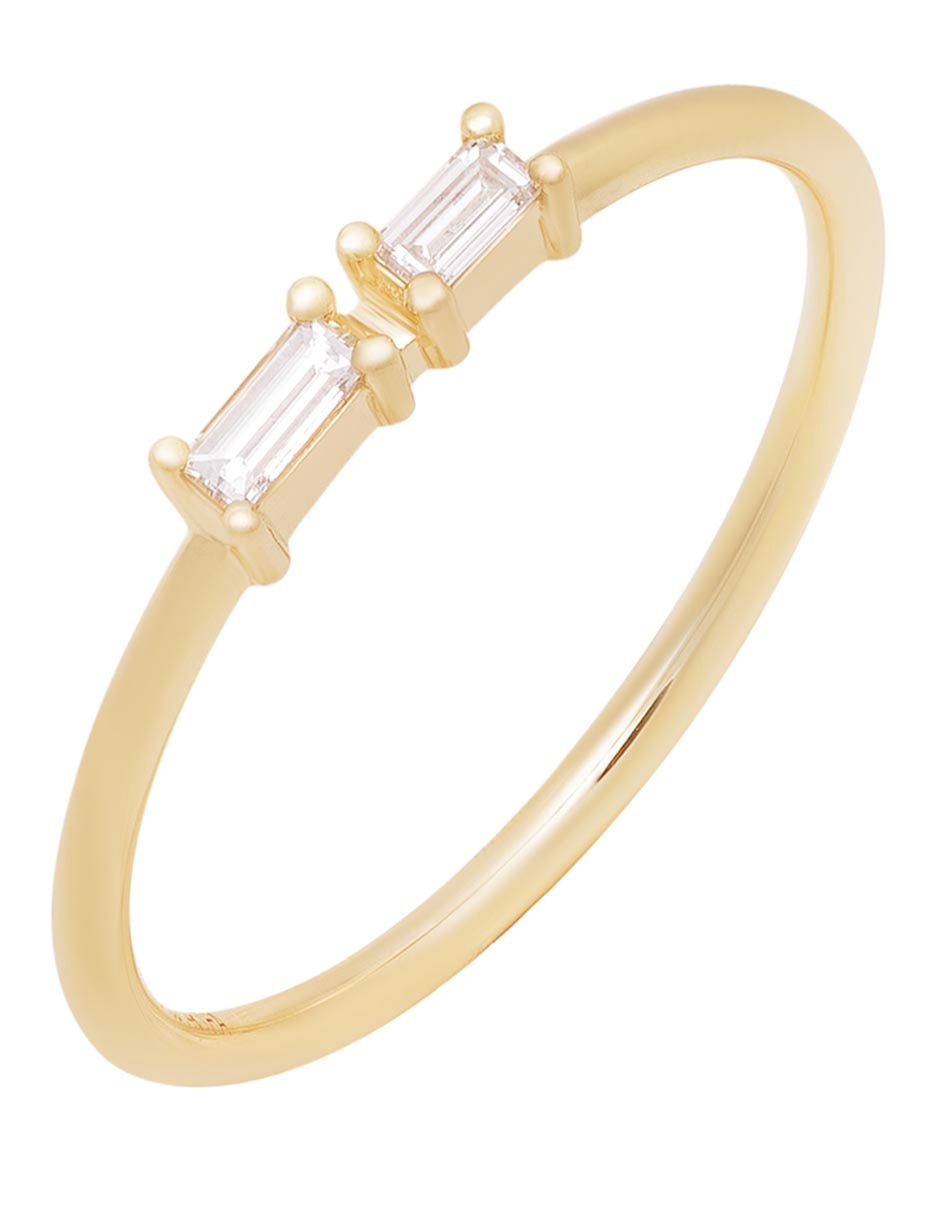 Anillo rectangular 14 k de oro diamante lustre