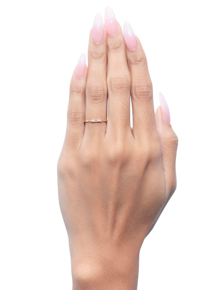 Anillo rectangular 14 k de oro diamante lustre 4