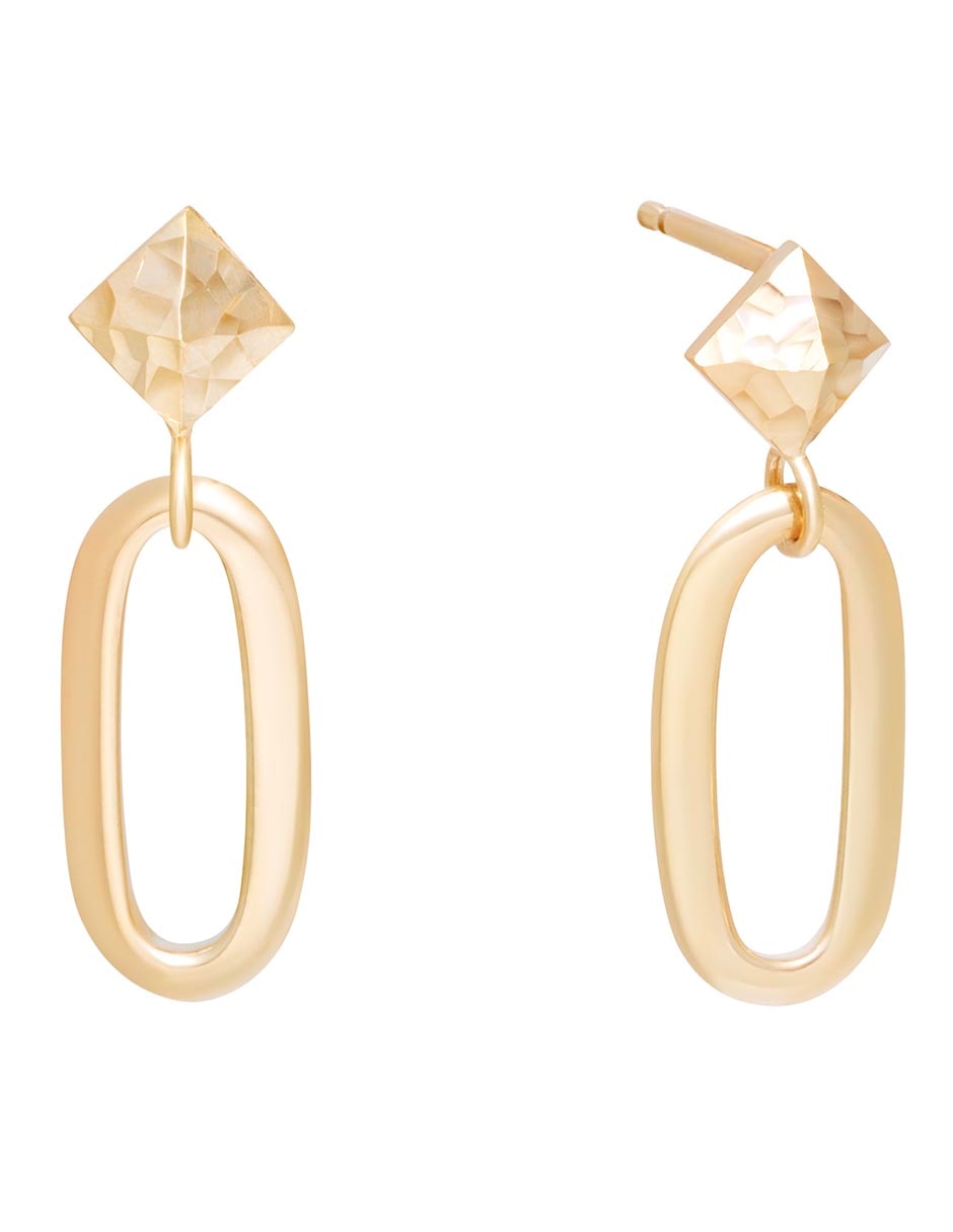 Aretes cortos ovalados de oro 14 K con acabado lustre
