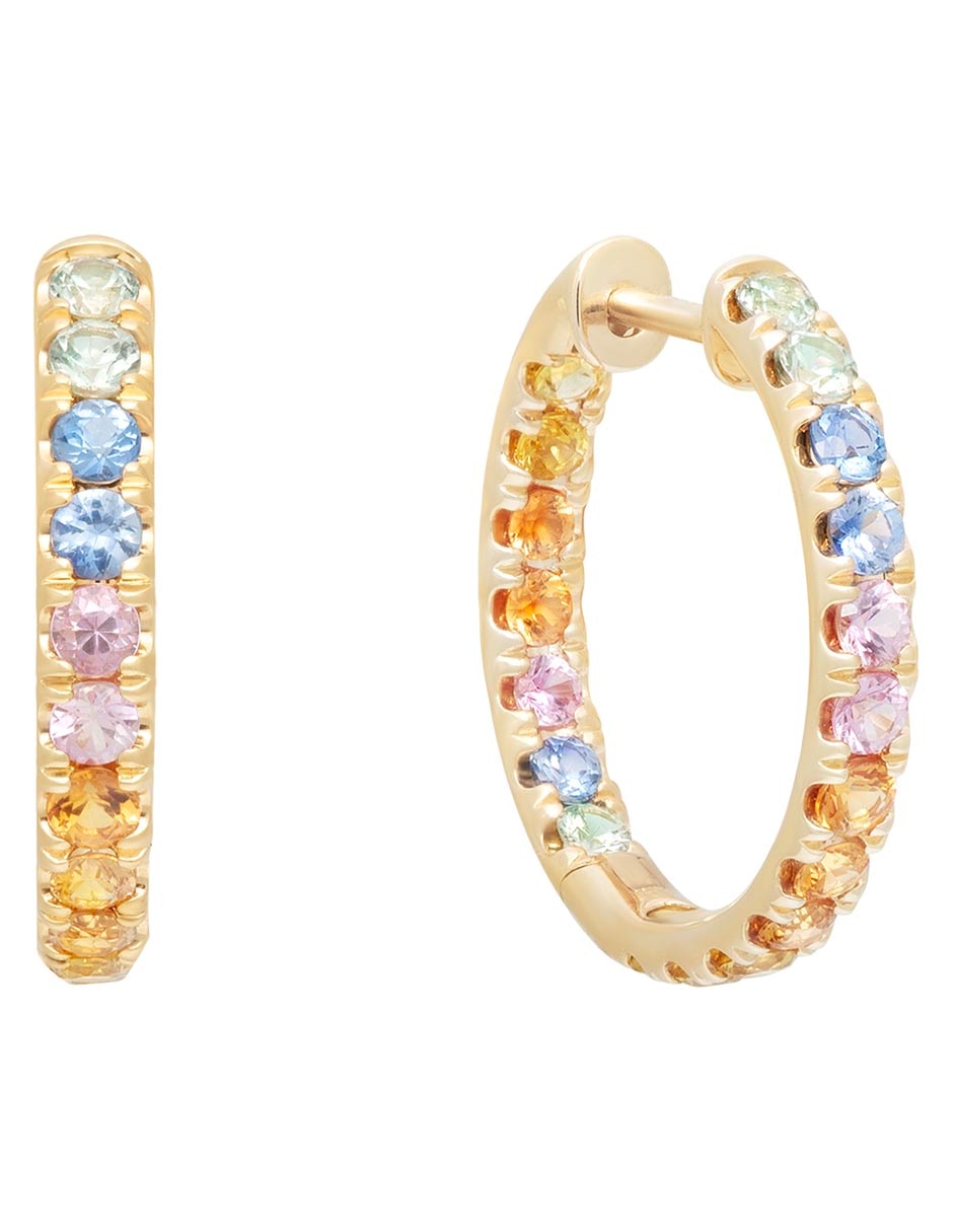 Aretes de aro de oro 14 K con acabado pavé zafiro
