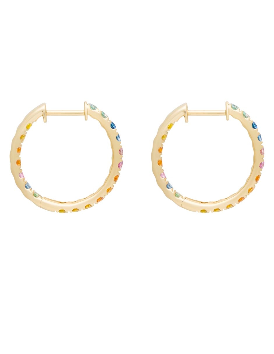 Aretes de aro de oro 14 K con acabado pavé zafiro 2