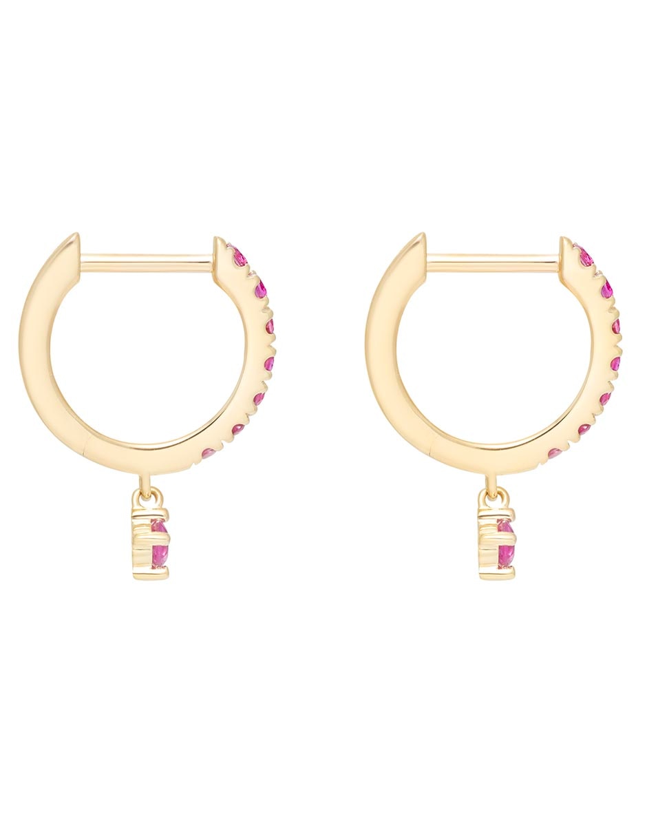 Aretes de aro circulares de oro 14 K con acabado pavé zafiro rosa 2