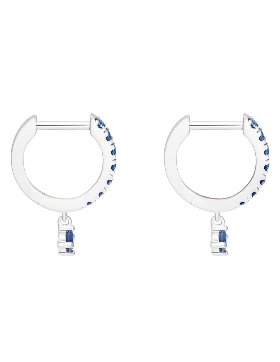 Aretes de aro de oro blanco 14 K con acabado pavé zafiro 2