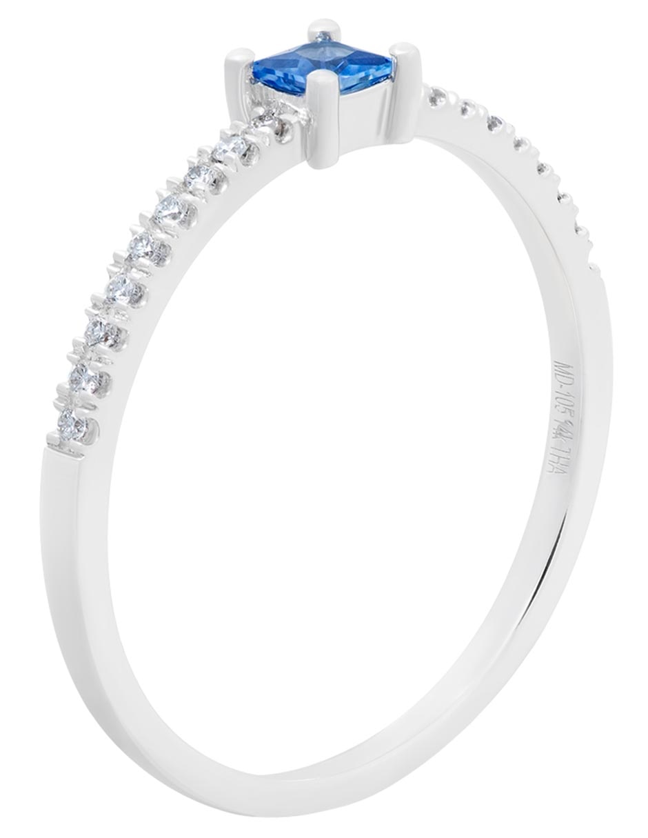 Anillo cuadrado 14 k de oro blanco zafiro pavé 3