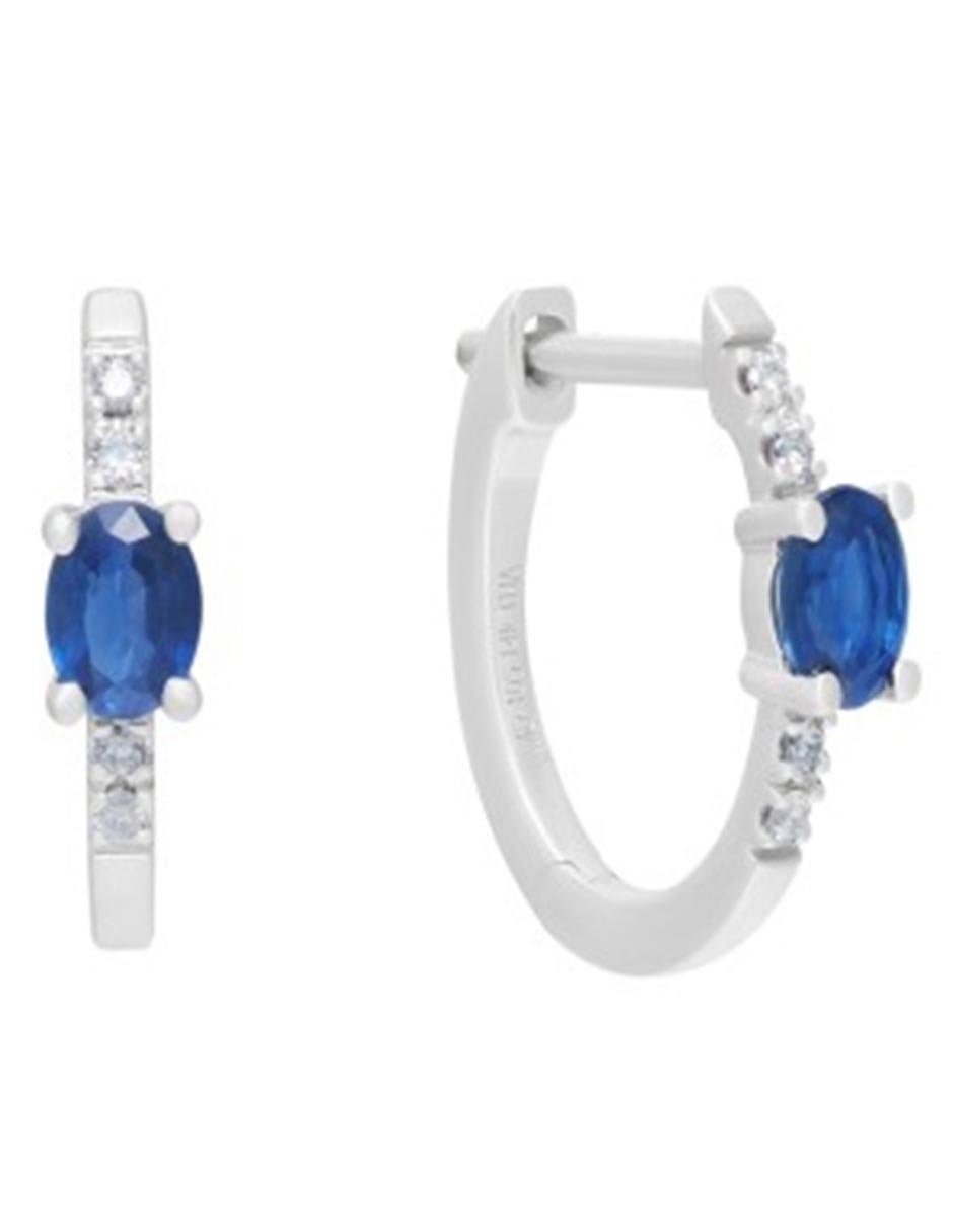 Aretes de aro circulares de oro blanco 14 K con acabado pavé zafiro Aretes de aro circulares de oro blanco 14 K con acabado pavé zafiro