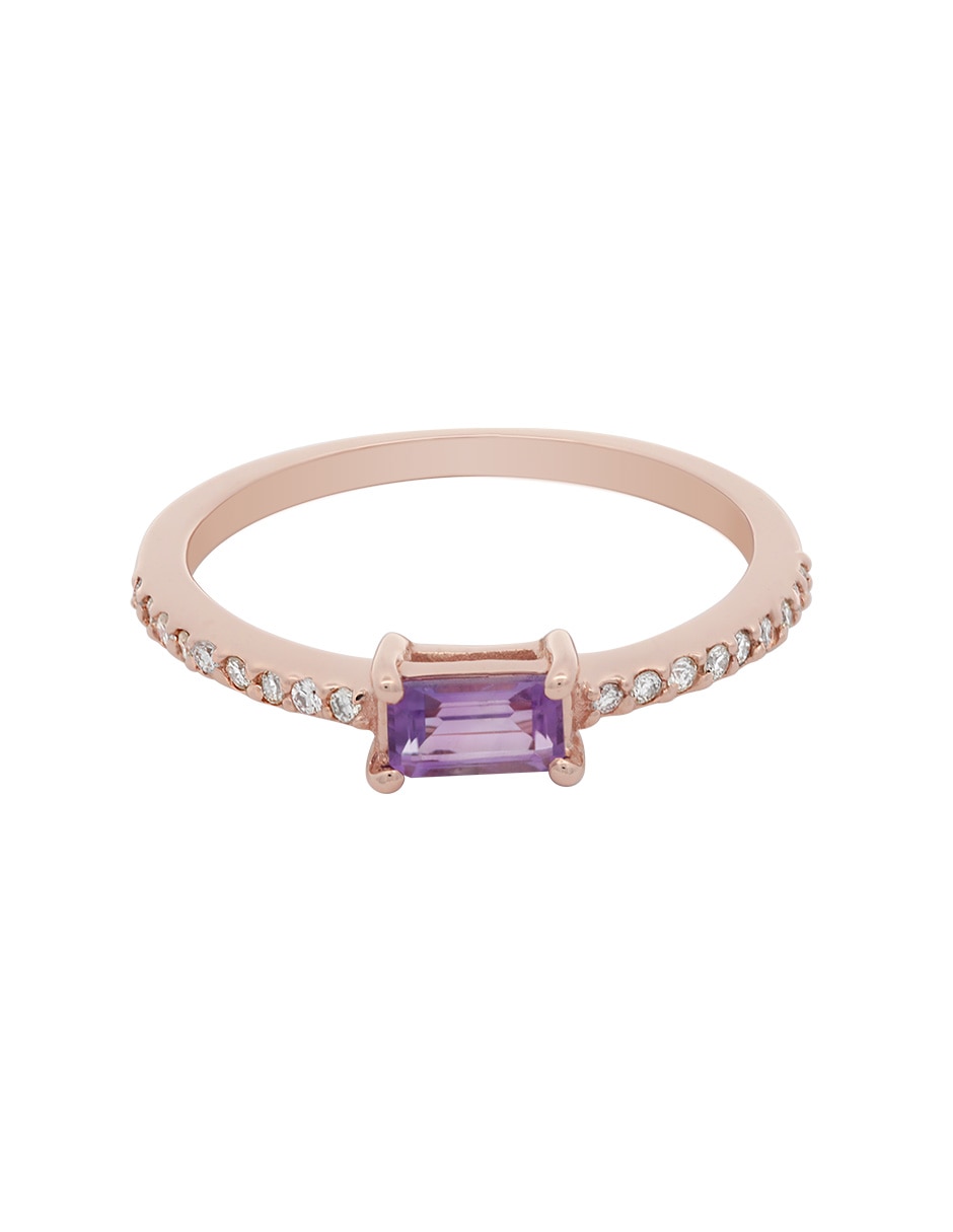 Anillo rectangular 14 k de oro diamante brillante