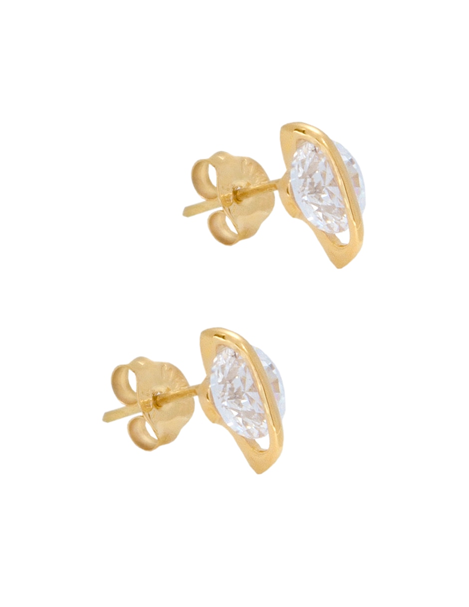 Broqueles de planeta de oro amarillo con acabado brillante zirconia 1
