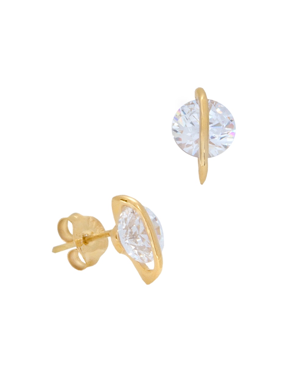 Broqueles de planeta de oro amarillo con acabado brillante zirconia 2