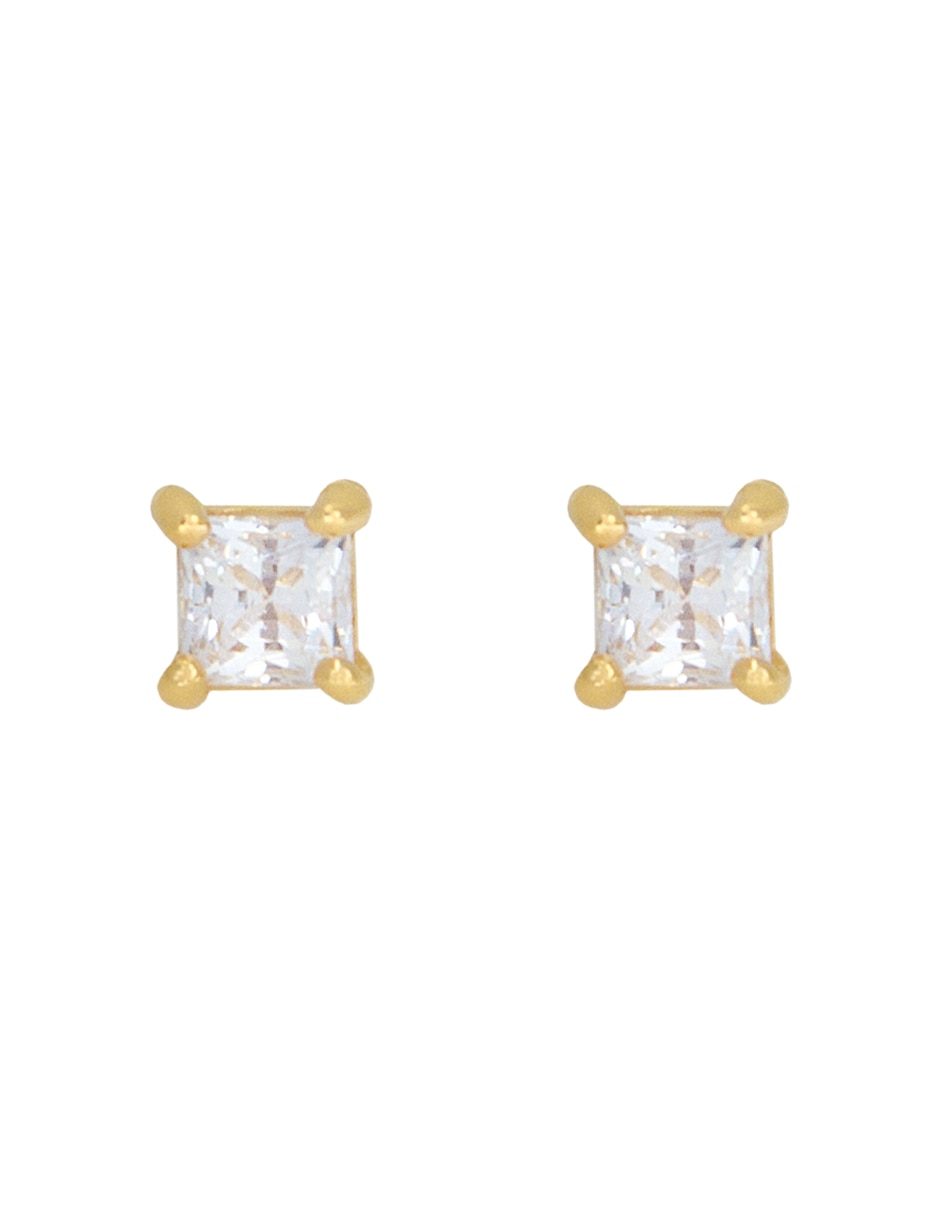 Broqueles cuadrados Princess de oro amarillo con acabado brillante zirconia